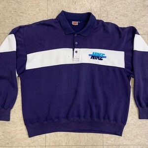 Vintage 80s Nike Embroidered Spell Out Collared Striped Sweatshirt Men's Size L